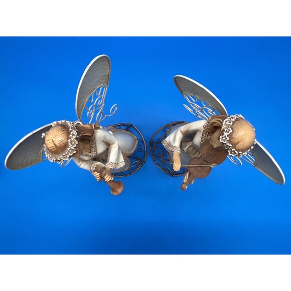 Decorative Angel Figurines Musical Theme Wire Frame Metal Base Set - Picture 12 of 12